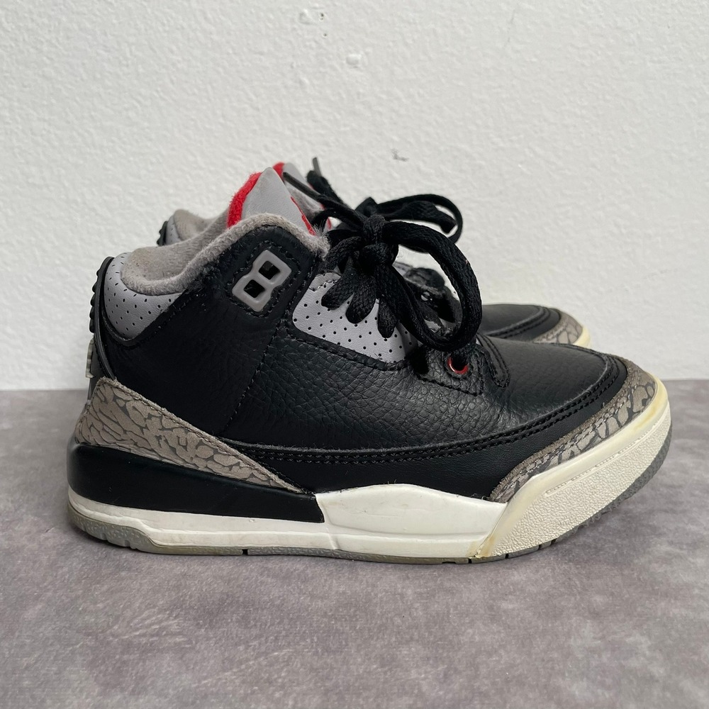 Jordan 3 Retro Black Cement Kids Shoes 11C Black Grey Red DM0966-010